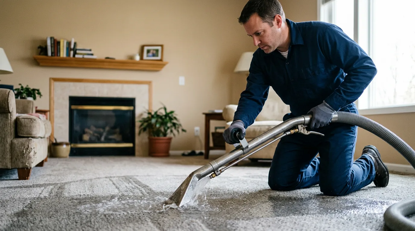 Water damage restoration technician working near Dekalb, IL